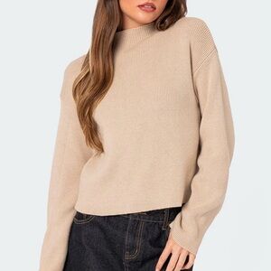 NWT Edikted Kimberly Mock Neck Ribbed Sweater in Beige M